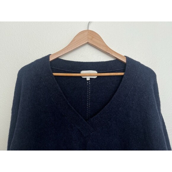 Maison Anje Navy V-Neck Sweater Scalloped Hem Eyelet Knit Pullover Baby Alpaca S - Picture 2 of 7